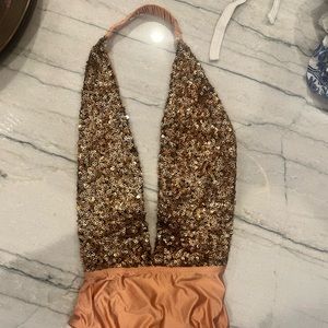 Womens Sequin Bodysuit with Open Back